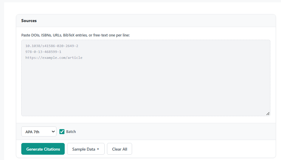 Citation Generator tool formatting a DOI into an APA 